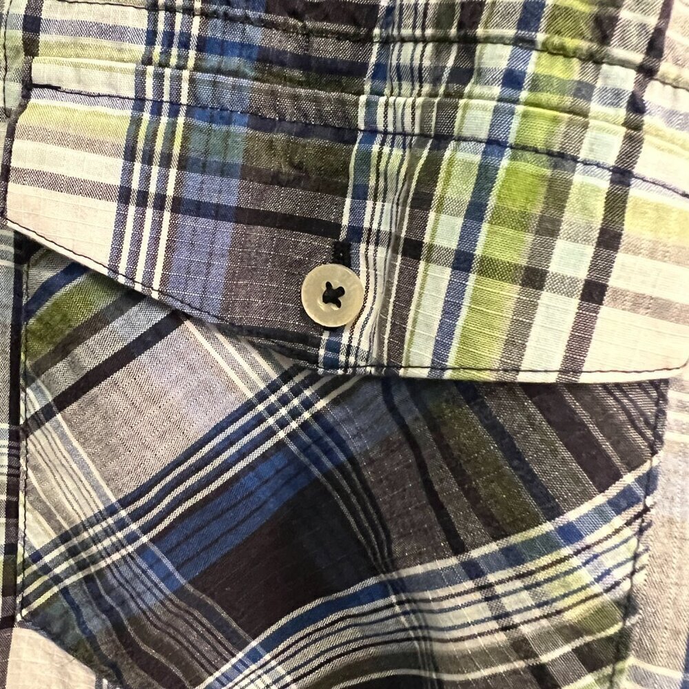 Patagonia Blue Green Plaid Long Sleeve Button Down Shirt Large - Picture 6 of 7